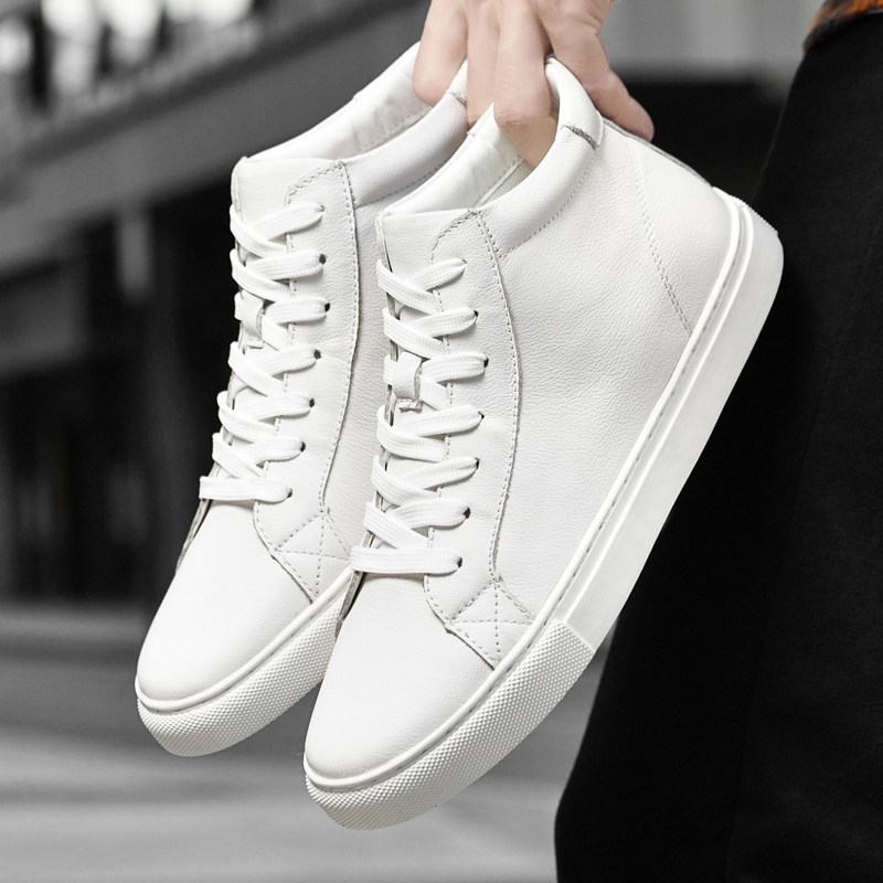Tide brand white shoes men's leather high tube all-match four seasons large size 49 small size 36 Korean version of the trend in the tube casual shoes