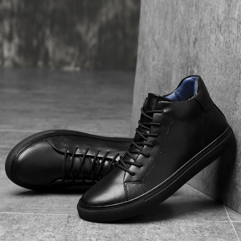 2022 New Tide Cards Genuine Leather High Cylinder Men's Shoes All Season Casual 100 hitch Han version minimalist Head Calf Leather Mid-Tube Shoes