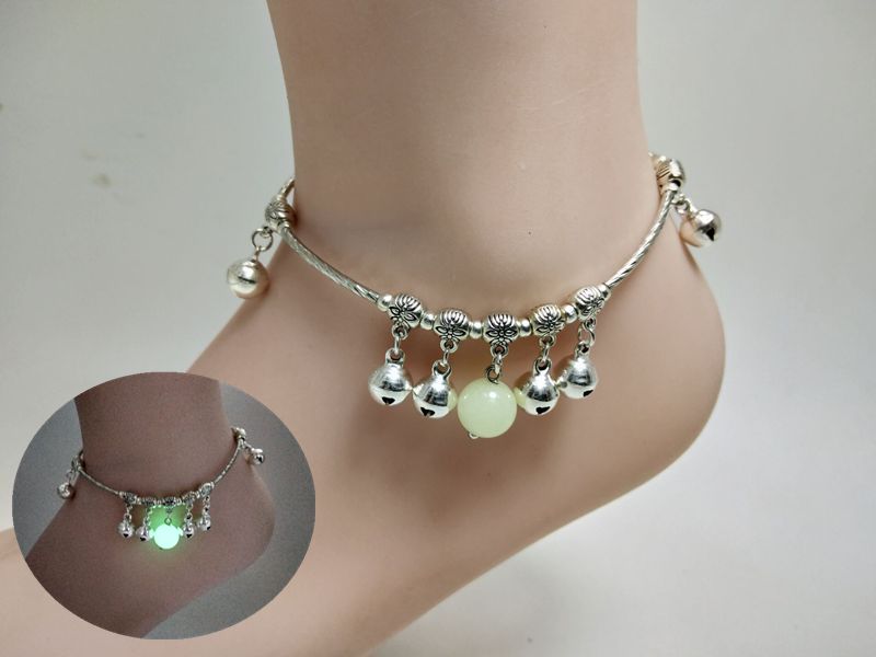 Nhảy múa chuông bạc Tây Tạng dạ quang đá vòng chân nữ đơn giản retro phong cách quốc gia retro thủ công Sen sinh viên vòng chân nam