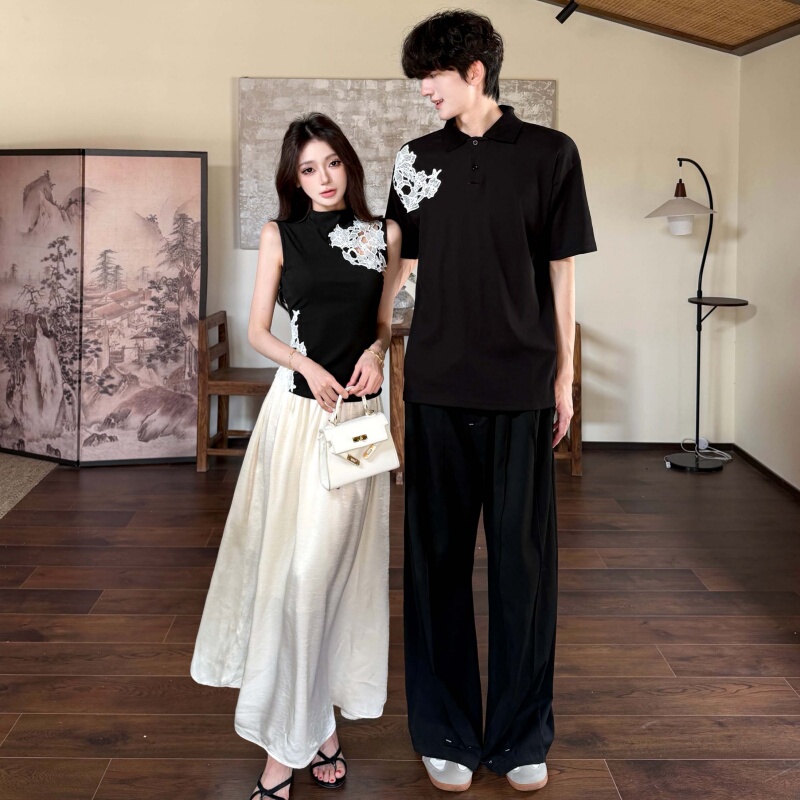 New Chinese-Style Couple Outfit, High-End Set, One Shirt and One Skirt, Summer Niche Design, Chinese-Style T-Shirt and Skirt Set New Chinese-Style Couple Outfit, High-End Set, One Shirt and One Skirt, Summer Niche Design, Chinese-Style T-Shirt and Skirt Set