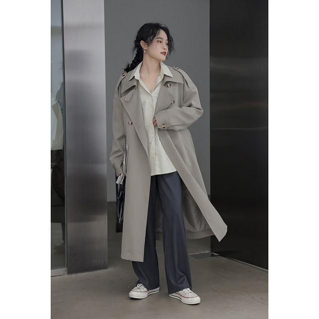 Find long windbreaker coat for women spring and autumn 2024 new high-end small Korean temperament casual coat