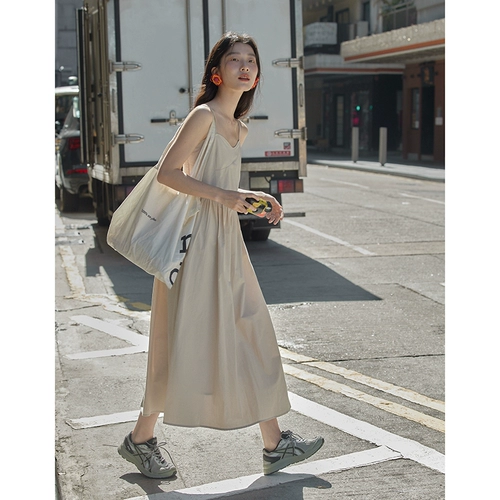 Платье-комбинация, приталенная длинная юбка, французский стиль, яркий броский стиль, подходит для подростков