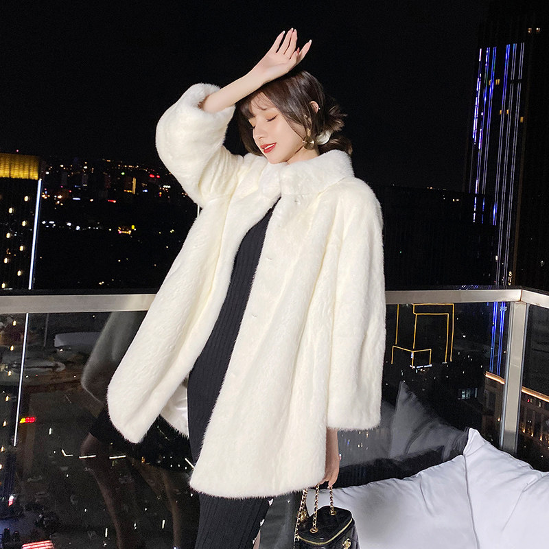 2021 new young imported purple label velvet mink fur coat women's mink fur coat mid-length