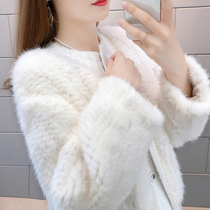 2021 Haining new high-end custom fashion ladies round neck mink woven coat imported mink fur coat women trendy