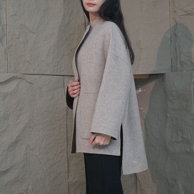 Yimei Cashmere 2023 ຄໍເຕົ້າໄຂ່ທີ່ເກົາຫຼີ Loose Double-sided Woolen Coat Women's Medium Long Cape Style Woolen Coat Women's Coat