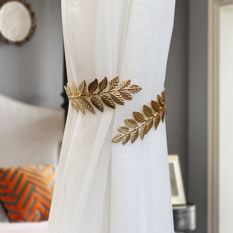 Light luxury metal leaf curtains with button living room soft decoration of punched curtain button
