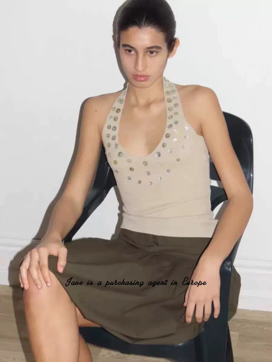 Гуоксьянский испанский прямой почтовый PALOMA WOOL неровная фритиллария пайеточная нитью вязаный жилет с круглыми воротниками