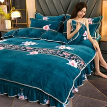 2021 new milk suede printed bed skirt with four sets