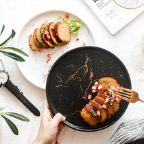 ins tableware marble ceramic plate creative pizza plate home Western dish black pasta plate ceramic