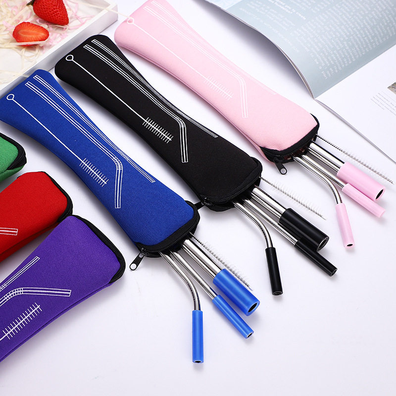 Inclined mouth subsection 304 stainless steel straw with silicone cover straw anti-burn suit net red milk tea straw juice soy milk