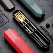 Antibacterial 304 stainless steel fork spoon net red portable tableware set office workers Students fork spoon chopsticks 3 sets