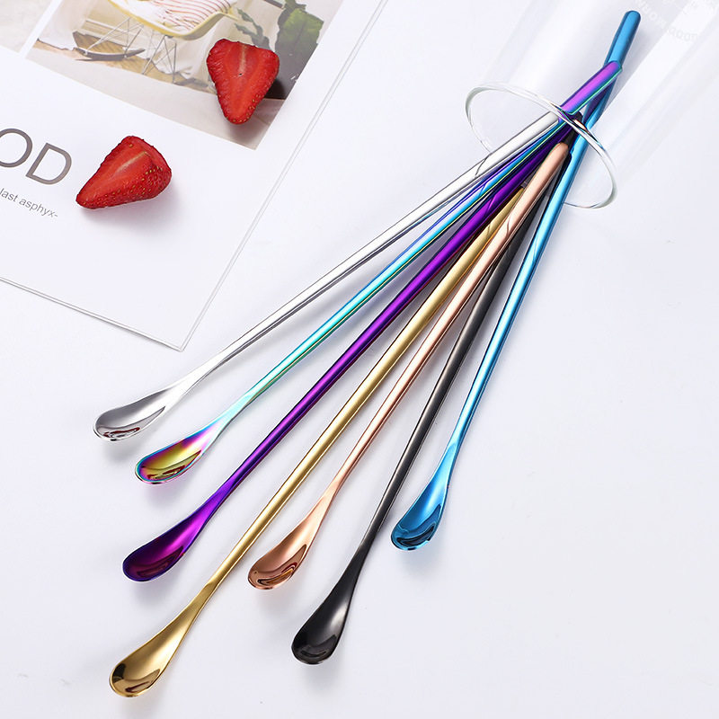 Day Style 304 Stainless Steel Spoons Mesh Red Coffee Spoon Lengthened Ice Spoon Creative Bar Tone Wine Spoon Honey Stirring Spoon