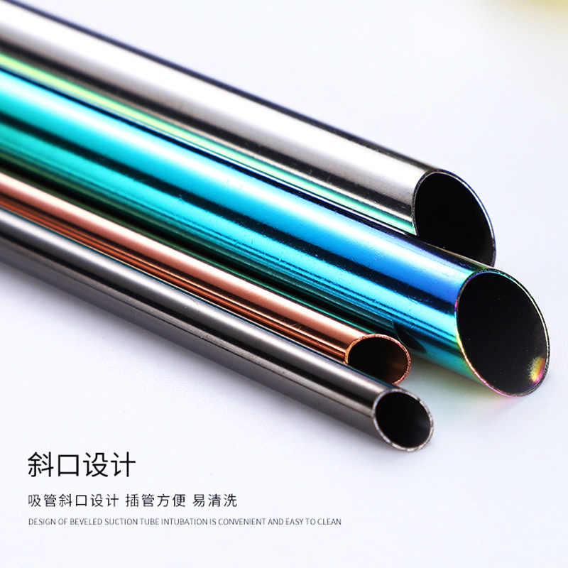 Tip 304 Stainless Steel Straw Poke Packaging Pearl Milk Tea Suction Pipe Network Red Juice Soy Milk Straw Straight Siphon
