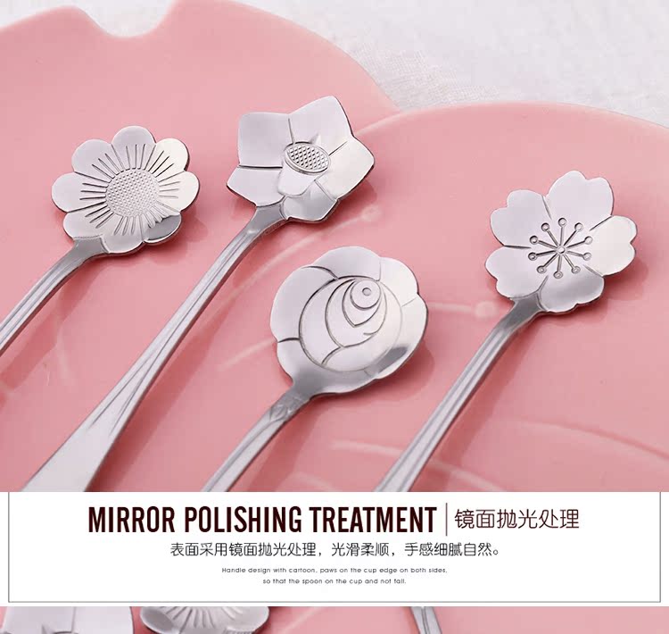 Vàng thép không gỉ cánh hoa muỗng muỗng tráng miệng sáng tạo thìa dài xử lý đá muỗng cà phê hộ gia đình khuấy thìa muỗng anh đào - Cà phê bình pha cà phê moka điện