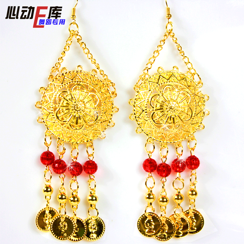 Yiwu factory price) Indian belly dance accessories) Lotus hollow red beaded earrings ear clip) jewelry jewelry