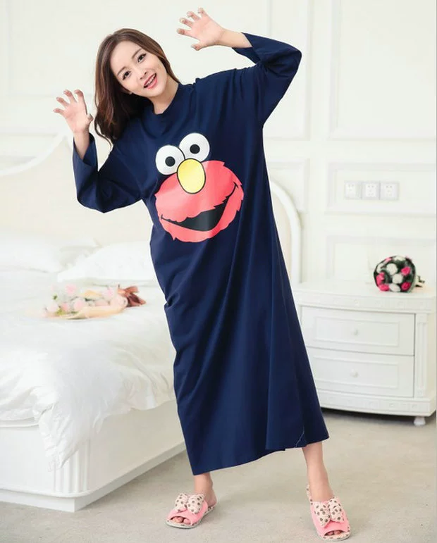 Phiên bản Hàn Quốc của váy ngủ nữ mùa thu tươi mới cotton dài tay dài mùa xuân và đồ ngủ mùa thu có thể mặc bên ngoài? đầm cotton