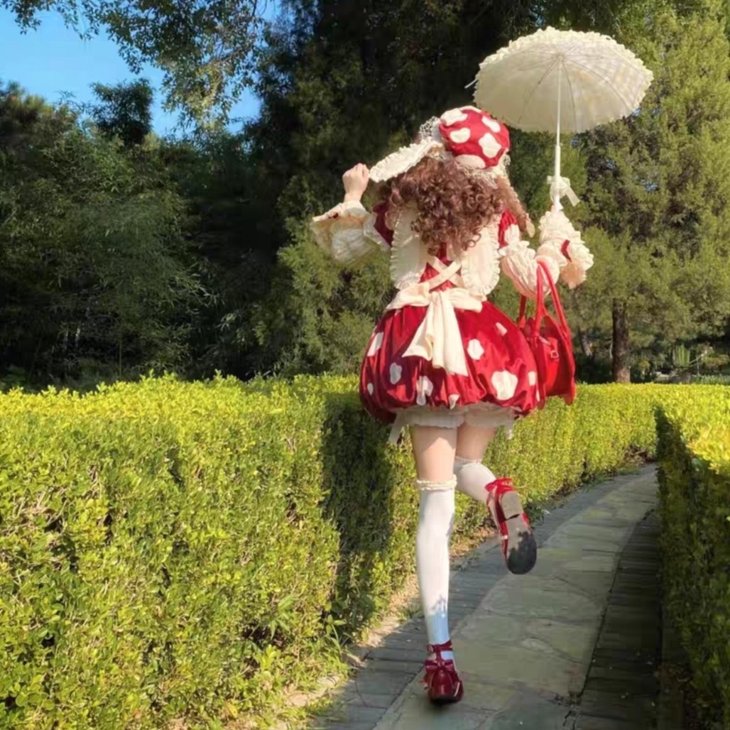 樱姬lolita原创设计蘑菇蘑菇洛丽塔OP连衣裙 童趣与优雅的视觉盛宴_lolita洛丽塔连衣裙_淘宝游戏网