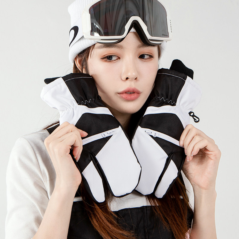 XXXsnow waterproof and cotton winter ski gloves men's and women's veneer gloves three-finger wear-resistant waterproof can put snow cards