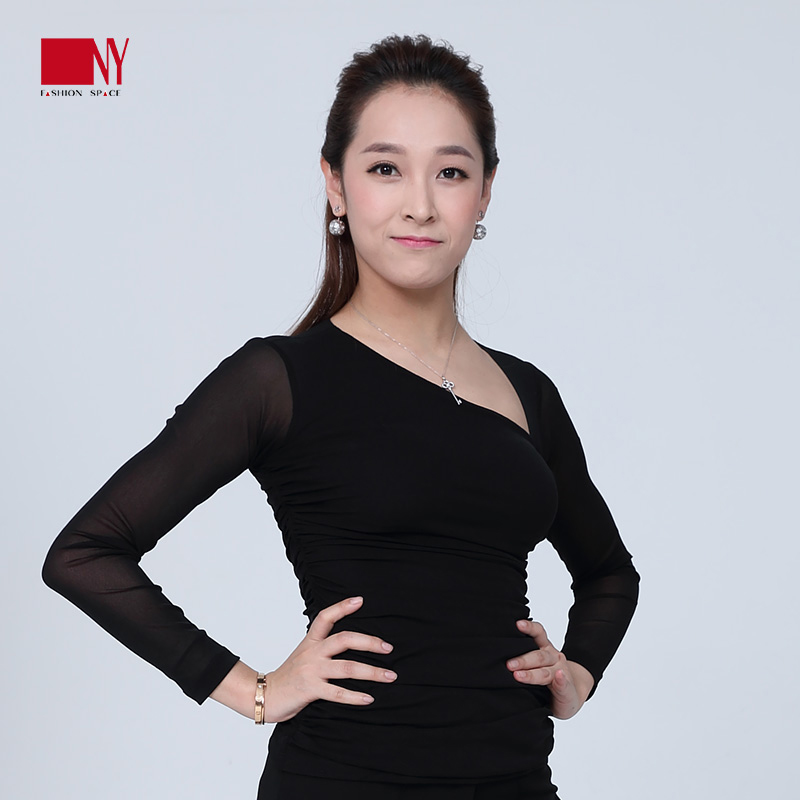 Morden dance-dance blouses female clinched collar tennis sleeves Nart new national standard dance cotton rehearswear long sleeve thin yarn
