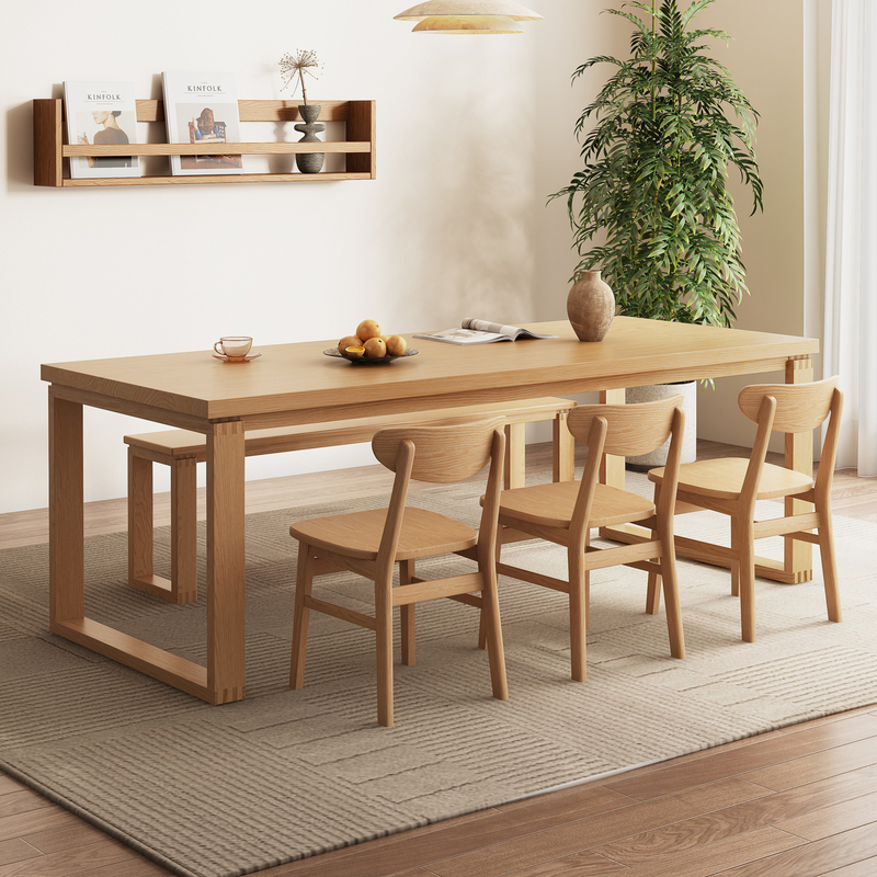 All-Solid Wood Dining Table Mobien Nordic White Ash Wood Solid Wood Integrated with Living Room Desk Simple Large Board Long Table All-Solid Wood Dining Table Mobien Nordic White Ash Wood Solid Wood Integrated with Living Room Desk Simple Large Board Long Table