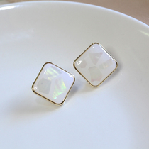 Atmospheric simple earrings natural shell sweet 925 sterling silver ear needle square geometric temperament white advanced ear ornaments