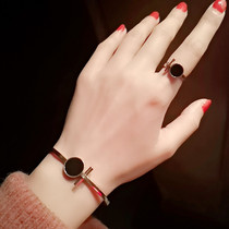 Simple atmosphere black rose gold ring bracelet set to send girlfriend jewelry fashion Japanese and Korean texture ring jewelry