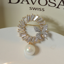 Elegant Joker Super Flash Zircon Diamond Butterfly Pearl Brooch Female Corsage Pin Temperament High-end Suit Sweater Accessories