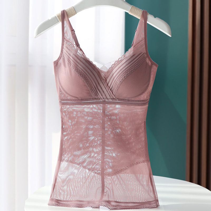 Summer thin strip mesh yarn bottom harnesses vest female inner lap with bra cushion temperament ultra-sensary lace closets meaty body clothing