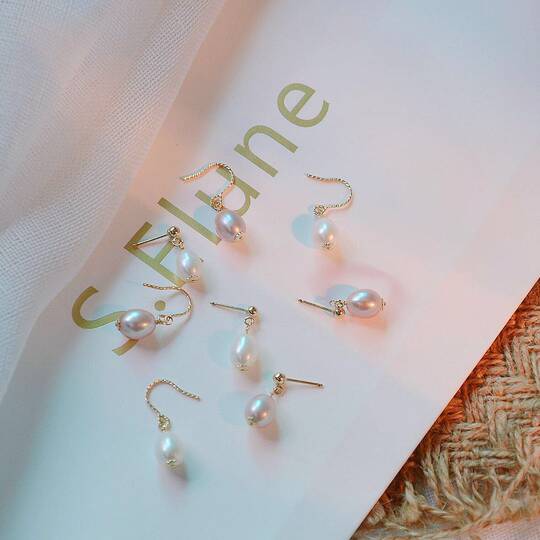 Can Come into Contact with Water! American 14K Gold-Filled Baroque Natural Freshwater Pearl French Style Earrings Autumn and Winter Retro Earrings