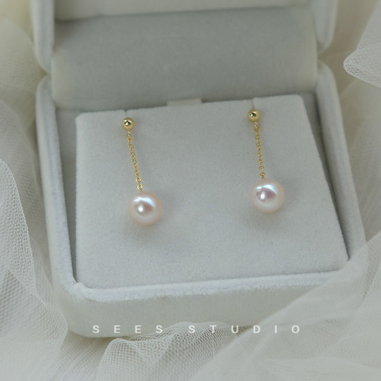 Song Hye-Kyo Style Natural Freshwater White Pearl Earrings for Women, Vintage Elegant Long Earrings