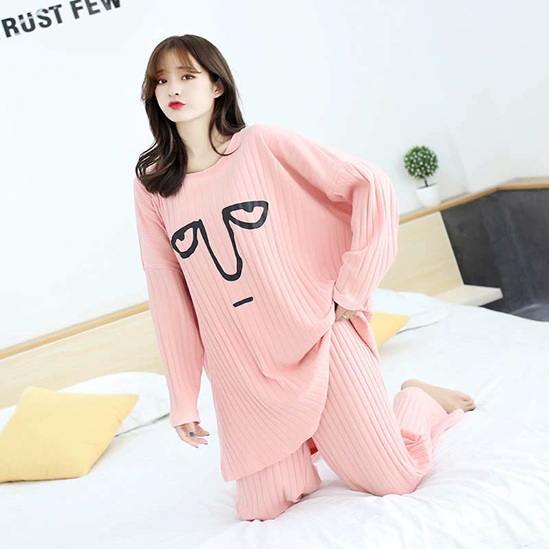 Fat m mùa đông dài plus size pyjama nữ 200 kg gầy béo tăng dày cotton dài tay mới phục vụ tại nhà - Giống cái