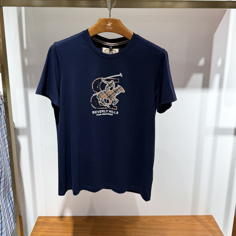 Beverly Paul Men's Summer Fashion Polo Logo Print Round Neck Casual Short-Sleeve T-Shirt, Same Style as in Stores Beverly Paul Men's Summer Fashion Polo Logo Print Round Neck Casual Short-Sleeve T-Shirt, Same Style as in Stores