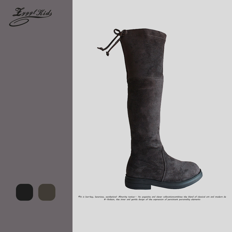 Little girl winter gush thickened high cylinder boots elastic slim leg long boots CUHK children over knee boots girl cow leather boots