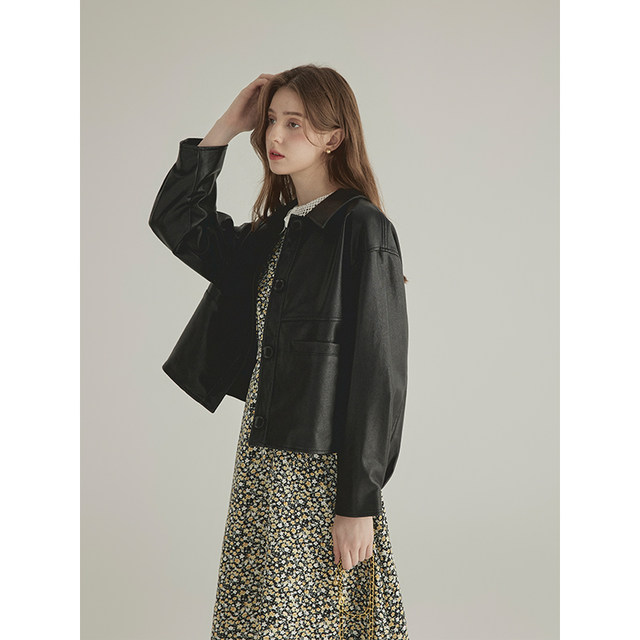 Thirty Three Leather Black Leather Women's Autumn Loose Slim Jacket ຄຸນະພາບສູງ 2023 ໃຫມ່