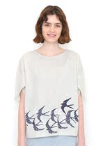 Japanese original single womens spring and summer gray swallow print BOX T-shirt