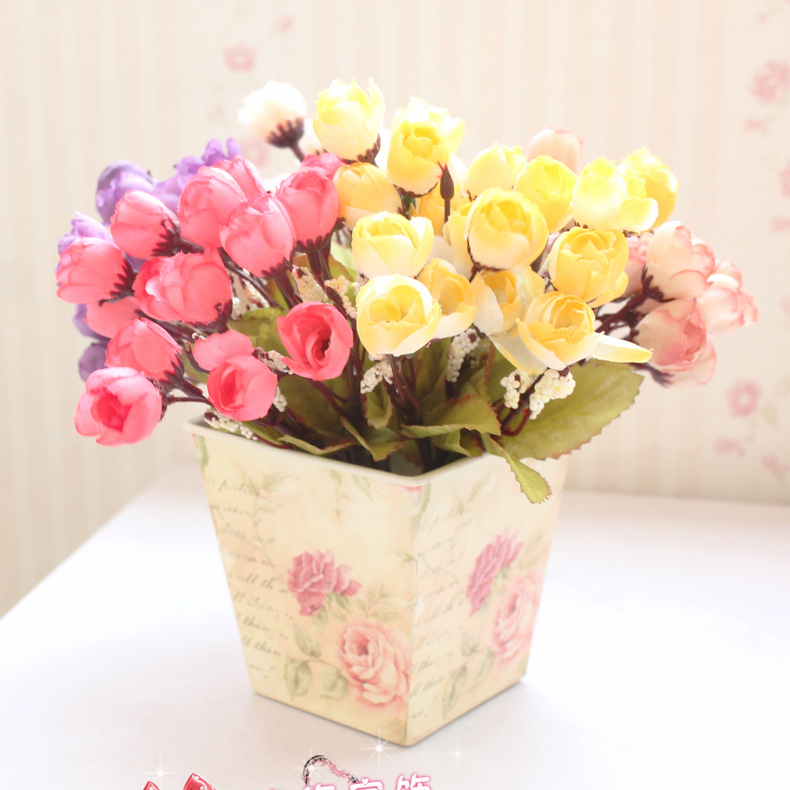 Pastoral style home decoration craft gift decoration Korean style beautiful retro square mouth tin flower pot vase vase flower arrangement