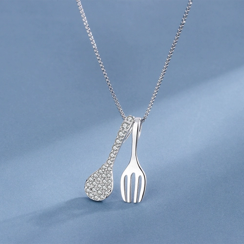 Ожерелье, подвеска, ложка, вилка, цепочка до ключиц, серебро 925 пробы, популярно в интернете