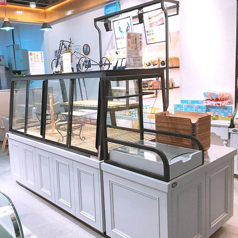 Bread cabinet Bread display cabinet Island cabinet Side cabinet Solid wood Wrought iron cake shop commercial display cabinet Bread shelf