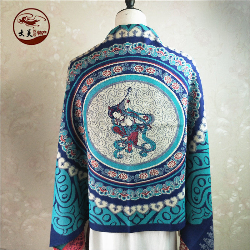 Dunhuang shawl Cashmere blended scarf Silk scarf Flying algae well bounce Pipa tassel winter warm gift