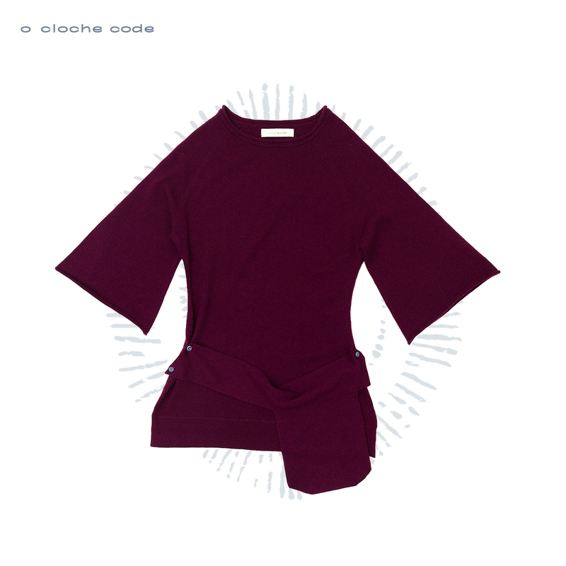 O Cloche Code 25 Autumn and Winter Shoulder-Tilted Butterfly Sleeve Top Merino Wool Knitted Pullover