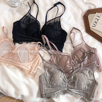 Sexy French rabbit ears crystal cup bra thin unrimmed big chest show small gather the United States back underwear set women