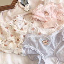 Lovely bear light mesh leaf teenage girl breathable thin low waist triangle speed dry undaunted underpants