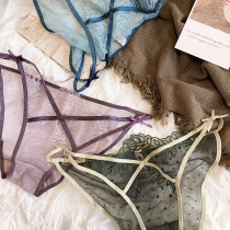 Sexy lace perspective hot fine belt hollow out comfortable breathable low waist triangle pants girl tall fork underwear bottom pants