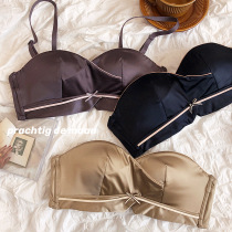 Japanese satin strapless bra with thin top and thick bottom. Unrimmed bra set. Detachable straps