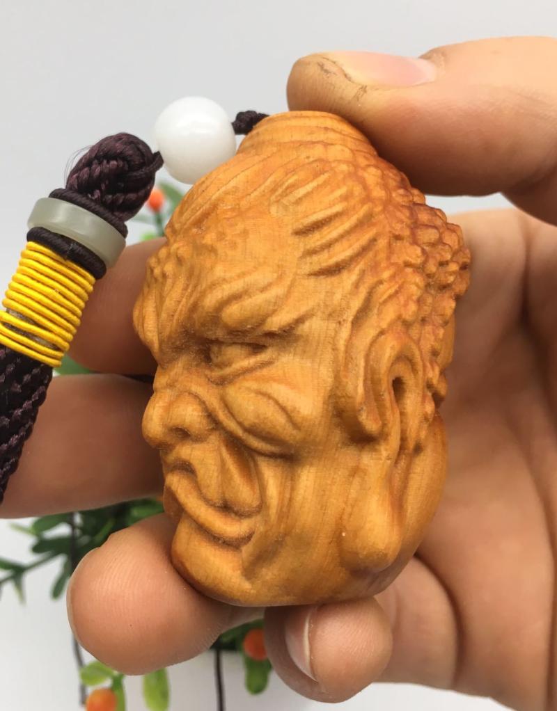 Cliff Berk Yellow Poplar Wood Carving Handlebar Piece One Read Between the Play Craft Gift Hem is the Buddha is the Magic Head Ping An Pendant Solid Wood