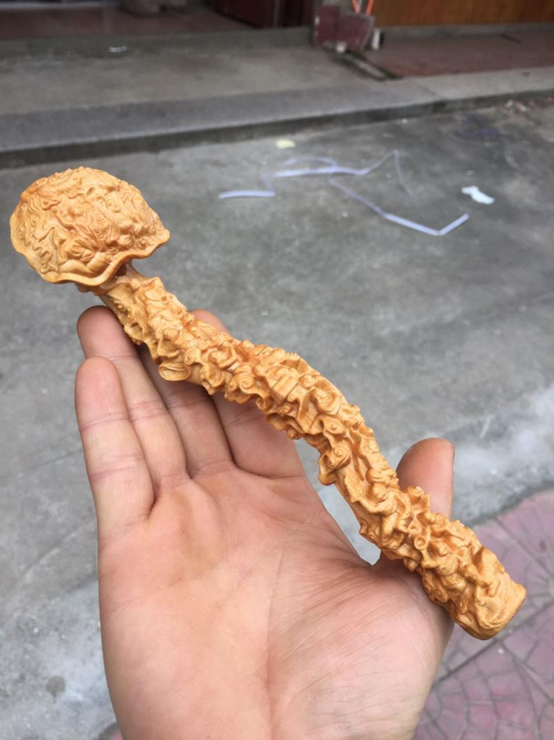 Cliff Berk Yellow Poplar Wood Carved 8 Rohan Ruyi small swing piece Wen Play Handlebar Piece Home Book House Decoration Craft Gift