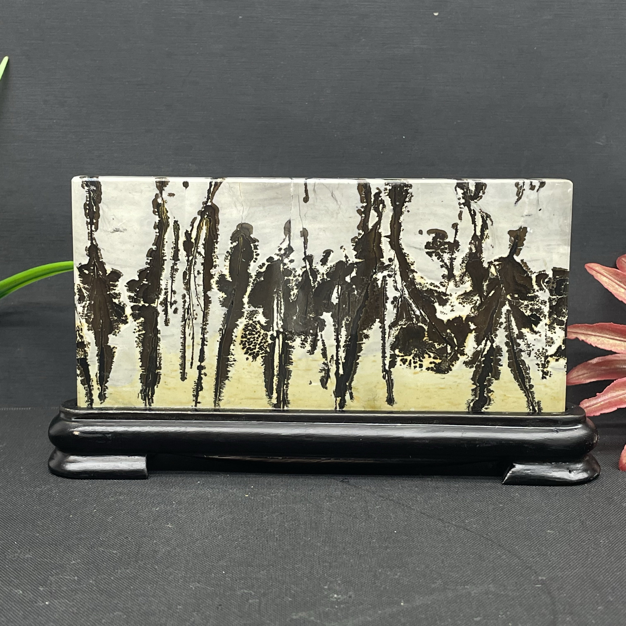 天然国画石四方来财水墨风景画奇石原石草花石家居客厅摆件-淘宝Taobao