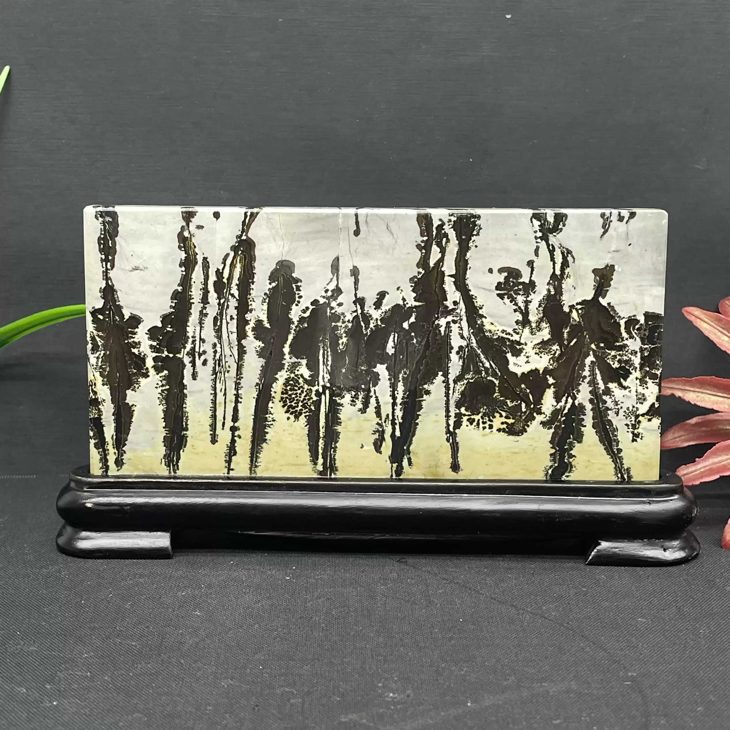 天然国画石四方来财水墨风景画奇石原石草花石家居客厅摆件-淘宝Taobao
