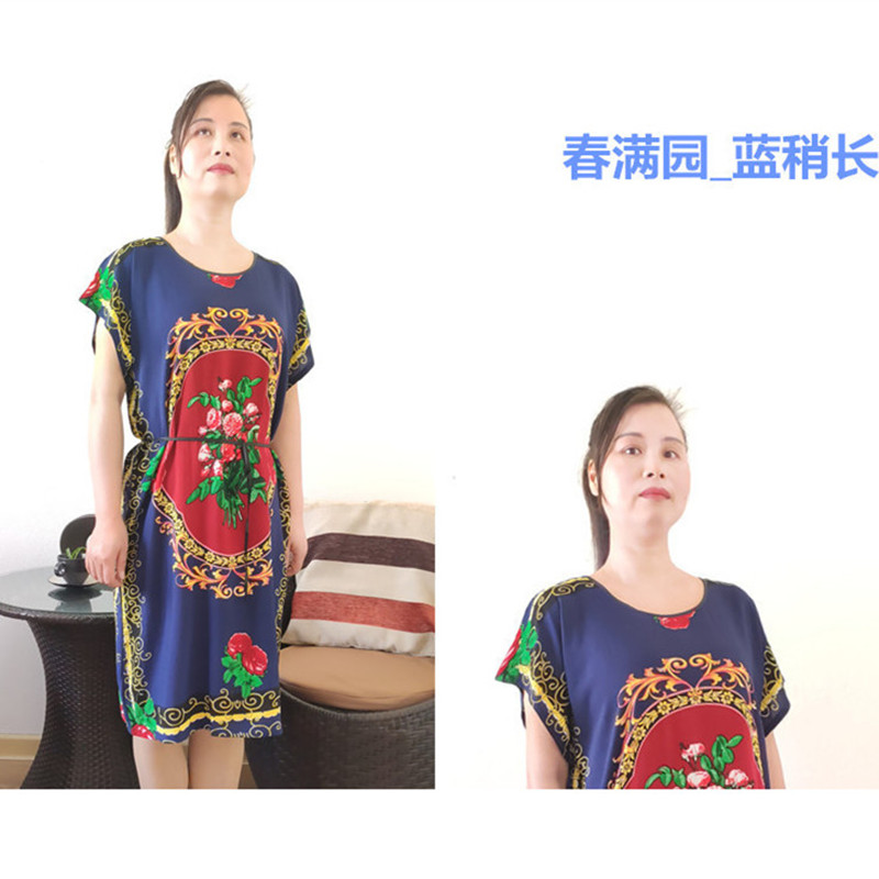 Red & Spring A Little LongerIncrease fertilizer Nightdress female summer Short sleeve middle age mom Pure cotton silk pregnant woman Fat mm pajamas Can be worn out leisure wear thin