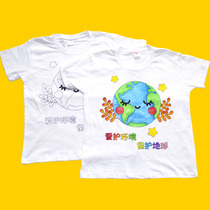  Childrens hand-painted white T-shirt Kindergarten handmade DIY coloring graffiti painting blank cotton thickened cultural shirt